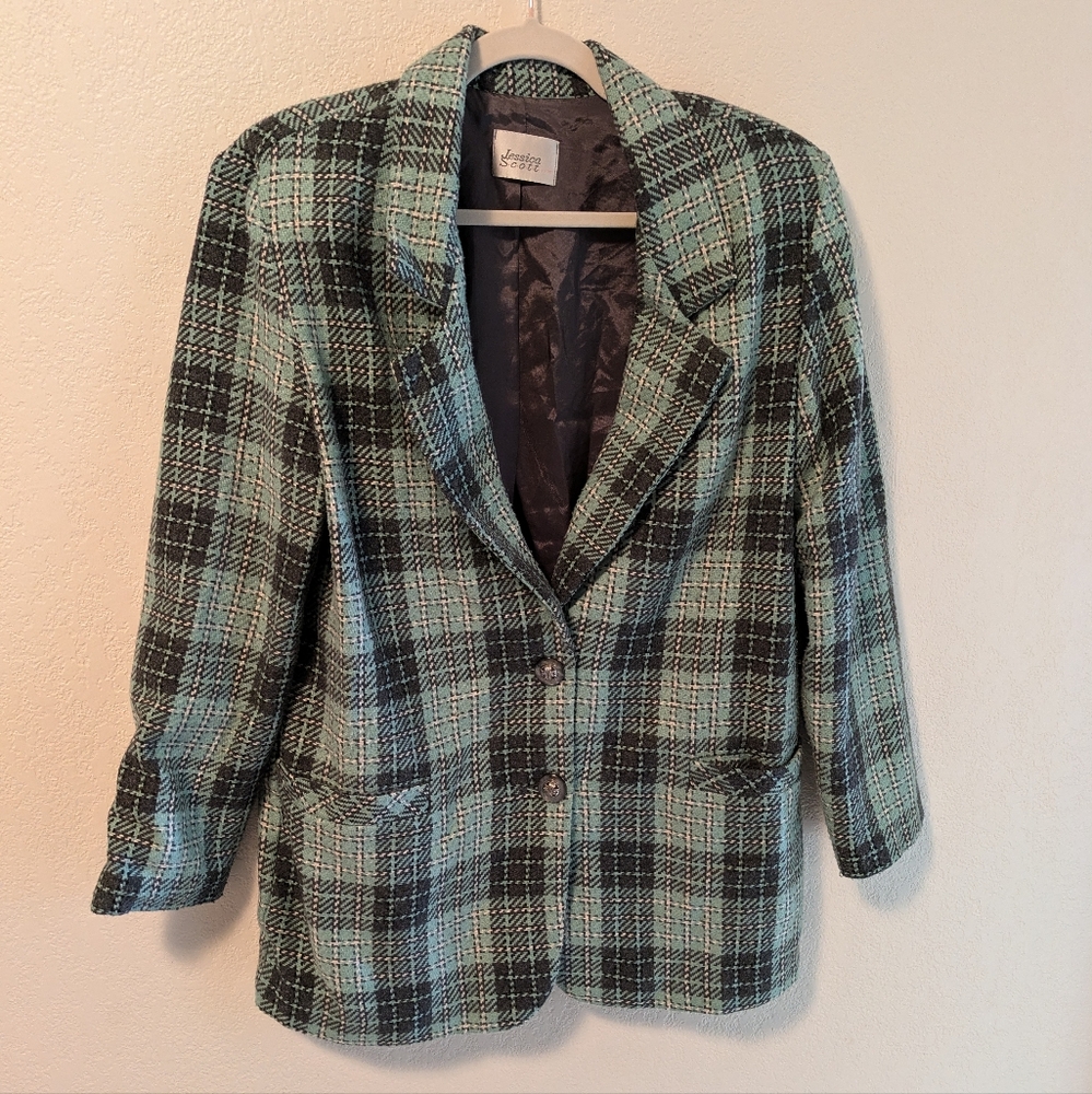 Vintage Jessica Scott Preppy Boyfriend Blazer In Mint Green